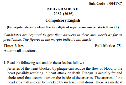 Grade XII Question || Compulsory English (0041 ‘C’) 2082 (2025)